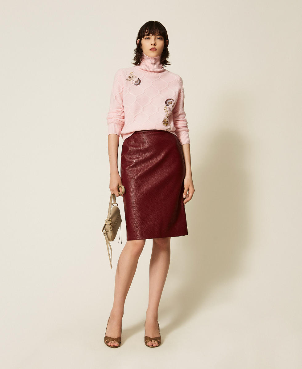 Maglia dolcevita in lana con ricami floreali Rose Smoke Donna 262AP3190_00496_T0