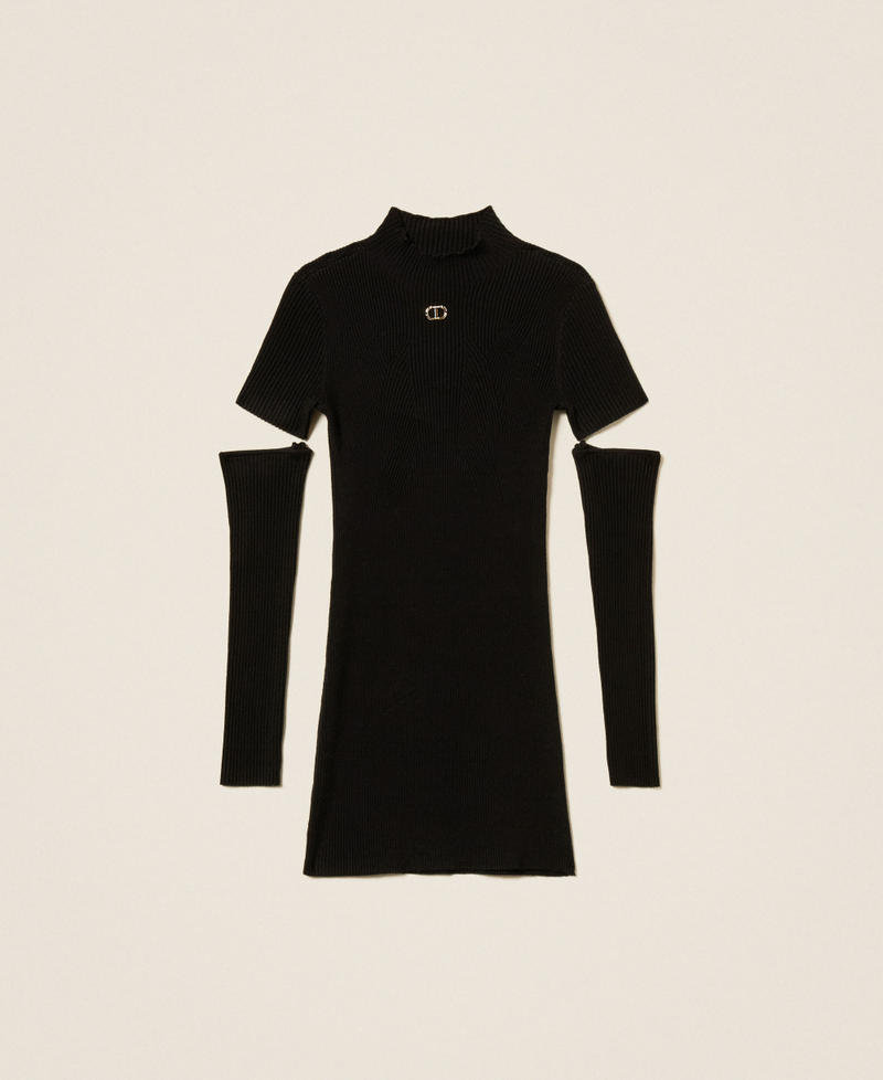 Короткое трикотажное платье с нарукавниками Черный Девочка 252GJ3040_00006_S0