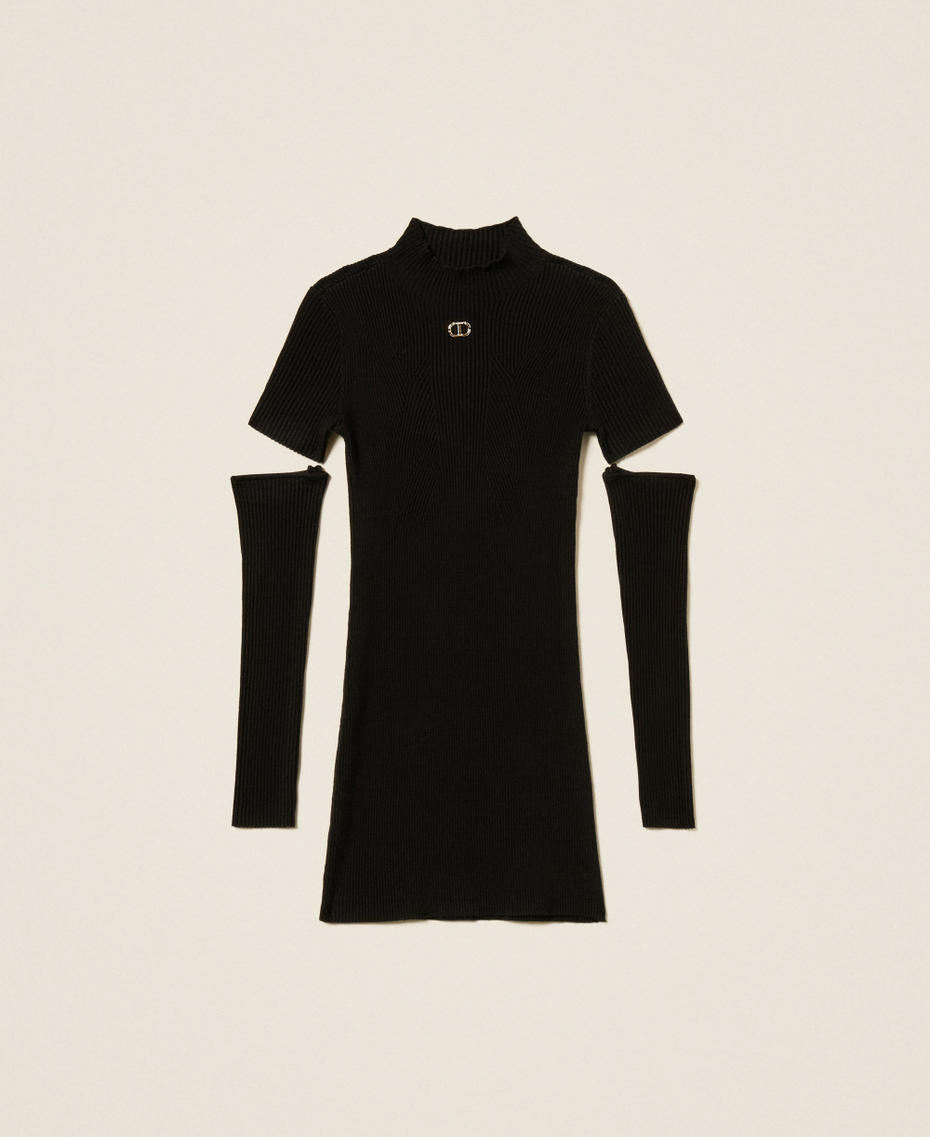 Короткое трикотажное платье с нарукавниками Черный Девочка 252GJ3040_00006_S0