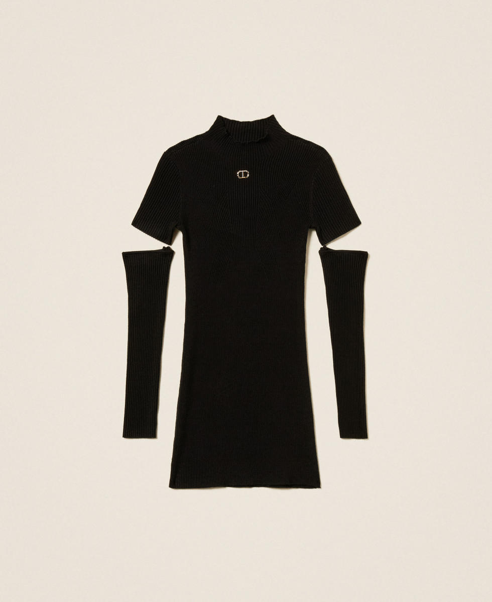 Kurzes Strickkleid mit Armlingen Schwarz M&auml;dchen 252GJ3040_00006_S0