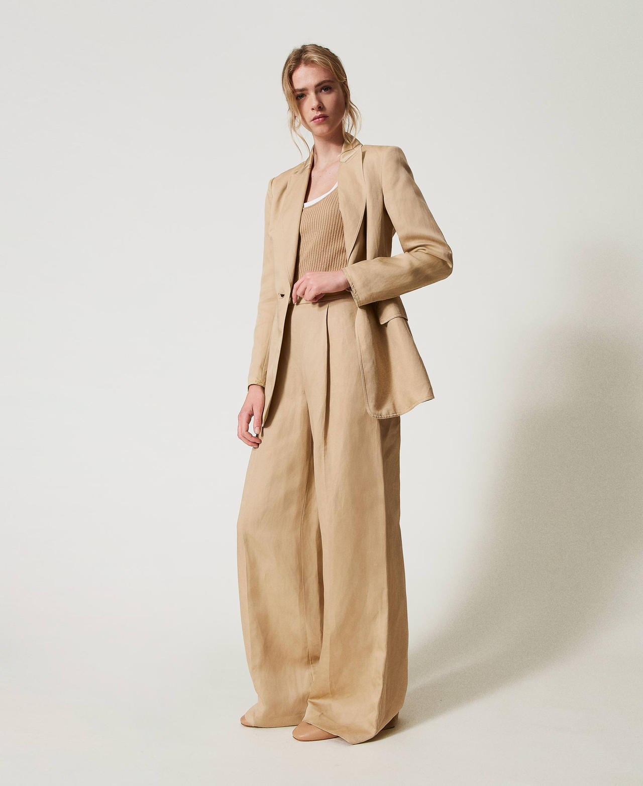 Linen blend palazzo trousers Rope Beige Woman 251TE2143_12145_02