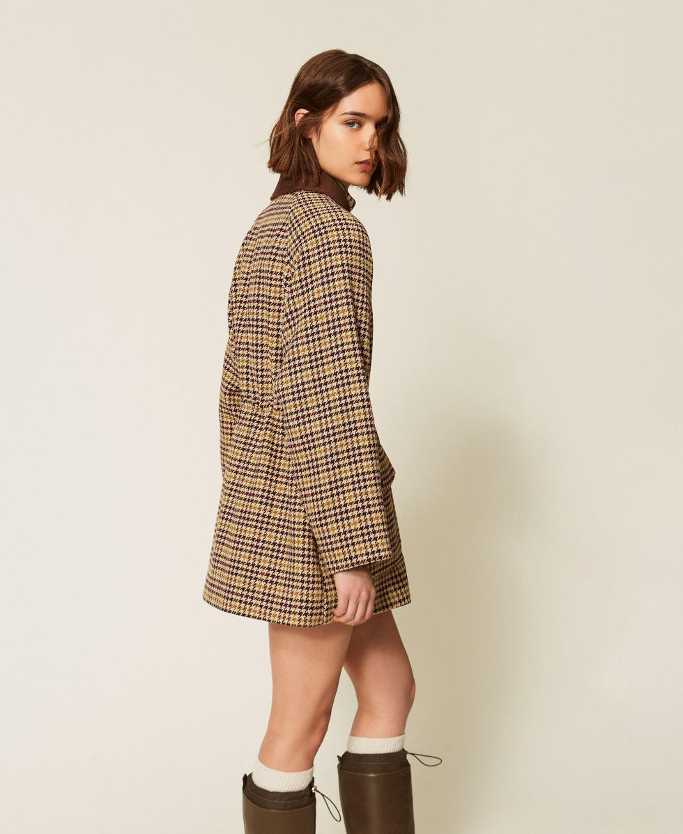 Houndstooth jacquard parka coat Multicolour Houndstooth Woman 262LI2BAA_13755_01