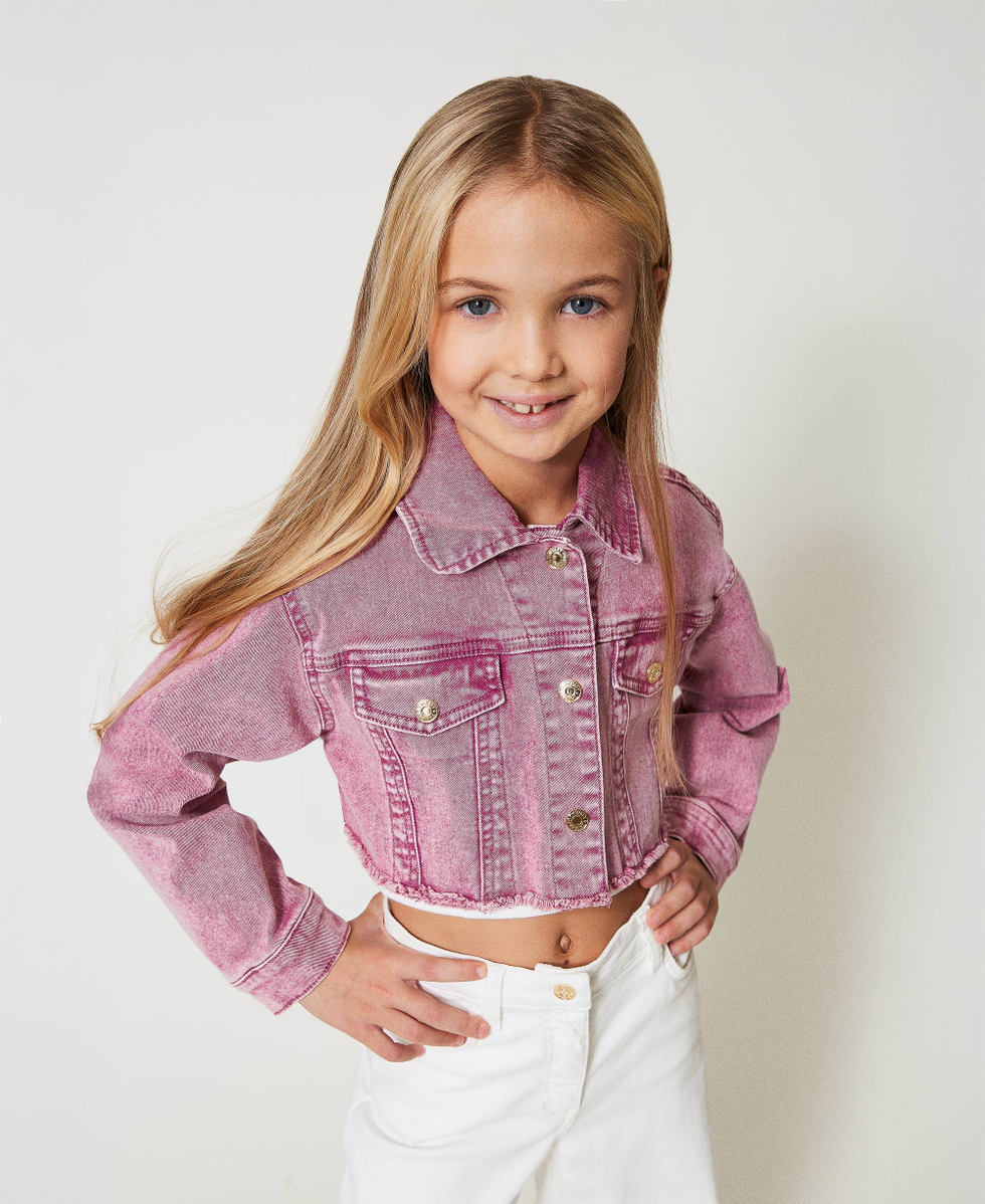 Giacca cropped in bull Rosa "Flamingo" Bambina 251GJ2490_00868_04