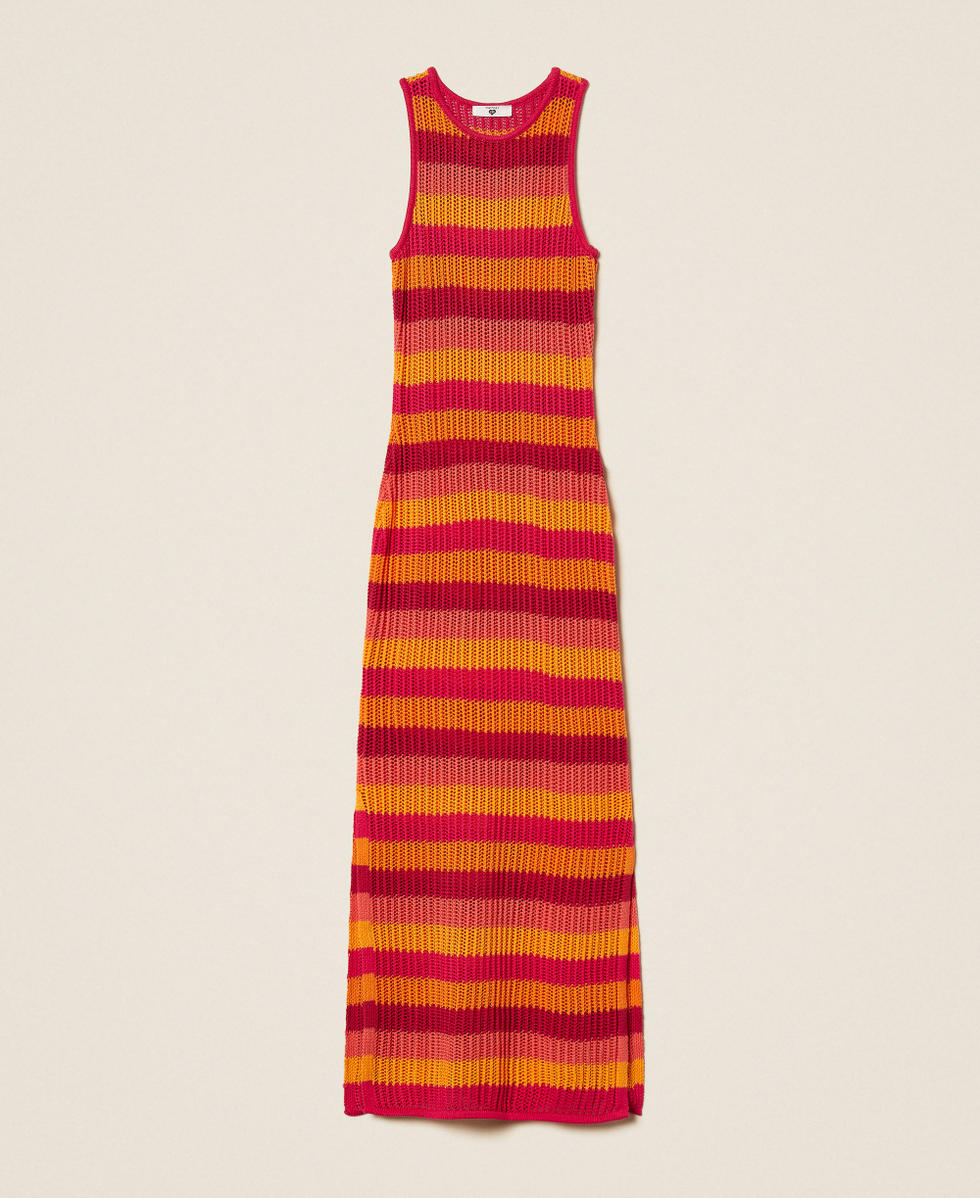 Long striped knit dress Fuchsia/Orange Stripe Mix Woman 261LB3BAA_13377_S0