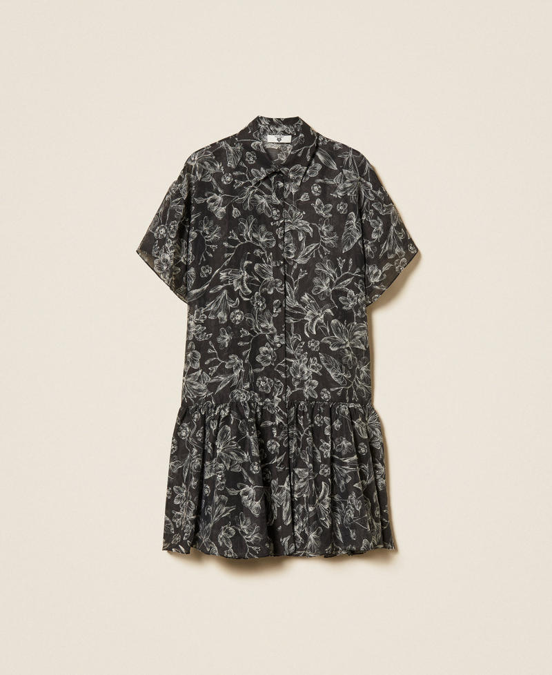 Robe courte chemisier florale Imprim&eacute; Toile de Jouy Noir/Blanc &laquo;&nbsp;Vanille&nbsp;&raquo; Femme 261LM2SGG_13466_S0