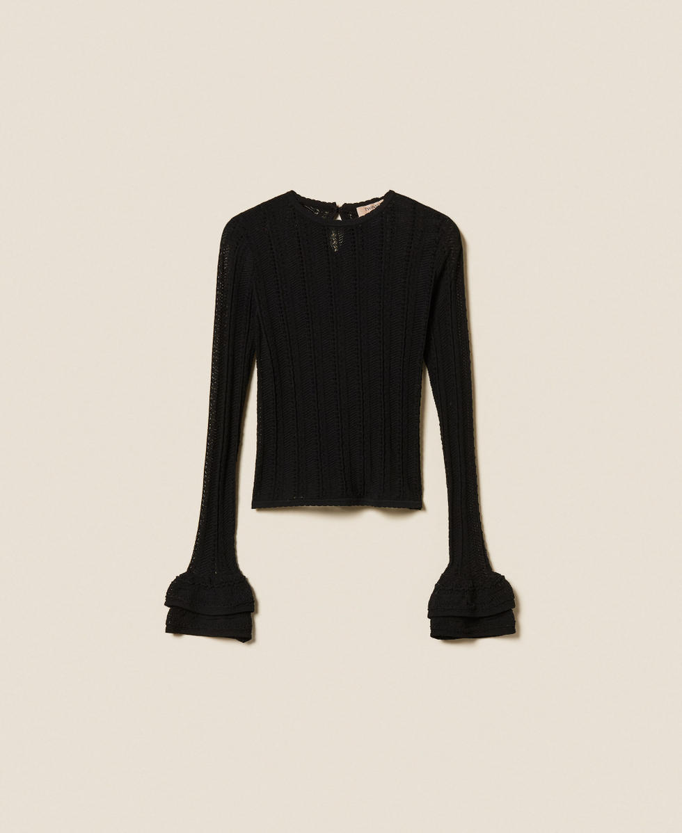 Fitted jumper with flounces Black Woman 252TP3181_00006_S0
