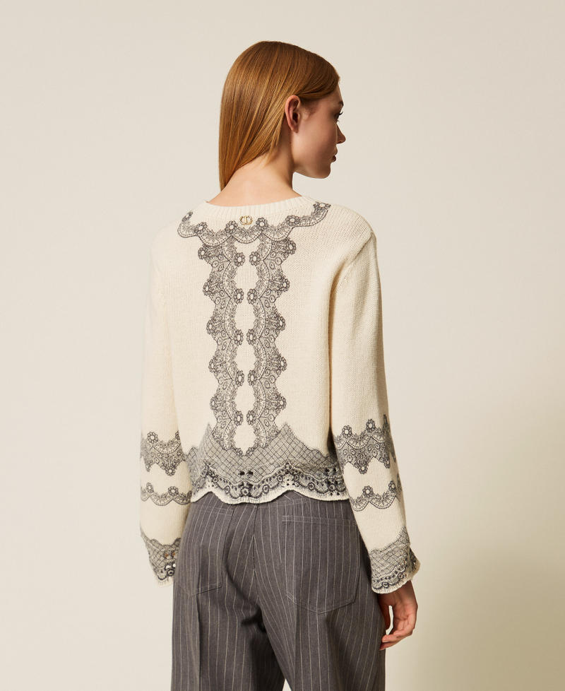 Wool blend jumper with placed print Snow White/Black Lace Print Woman 252TT3480_13040_03