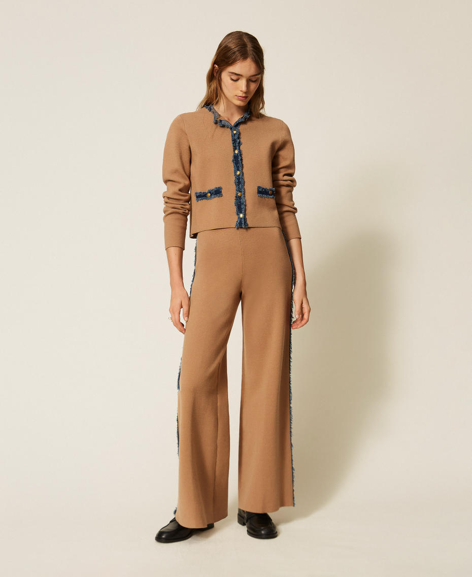 Knit trousers with denim trim "Dune" Beige/Denim Woman 262LI3GDD_13721_01