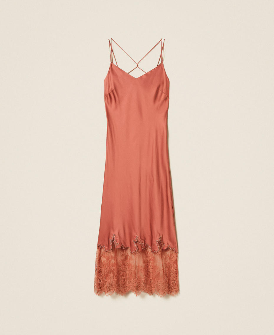 Midi satin and lace dress Rust Brown Woman 252TP2390_12608_S0