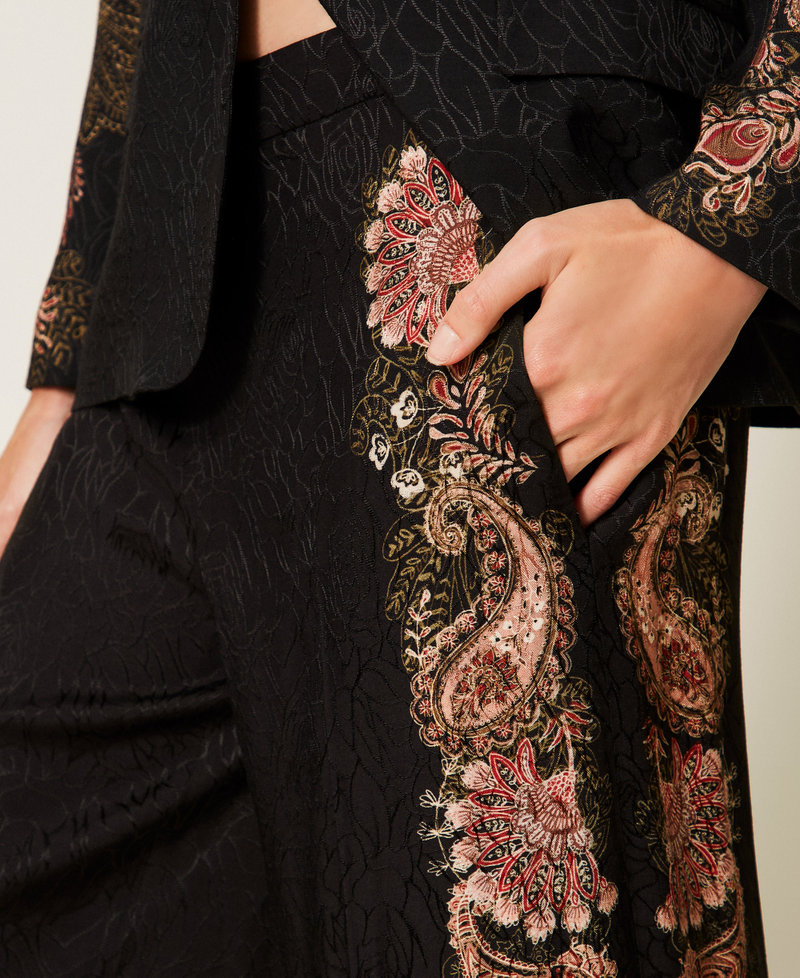 Jacquard palazzo trousers with print Black/Rust Brown Paisley Print Woman 252TP2041_12742_05