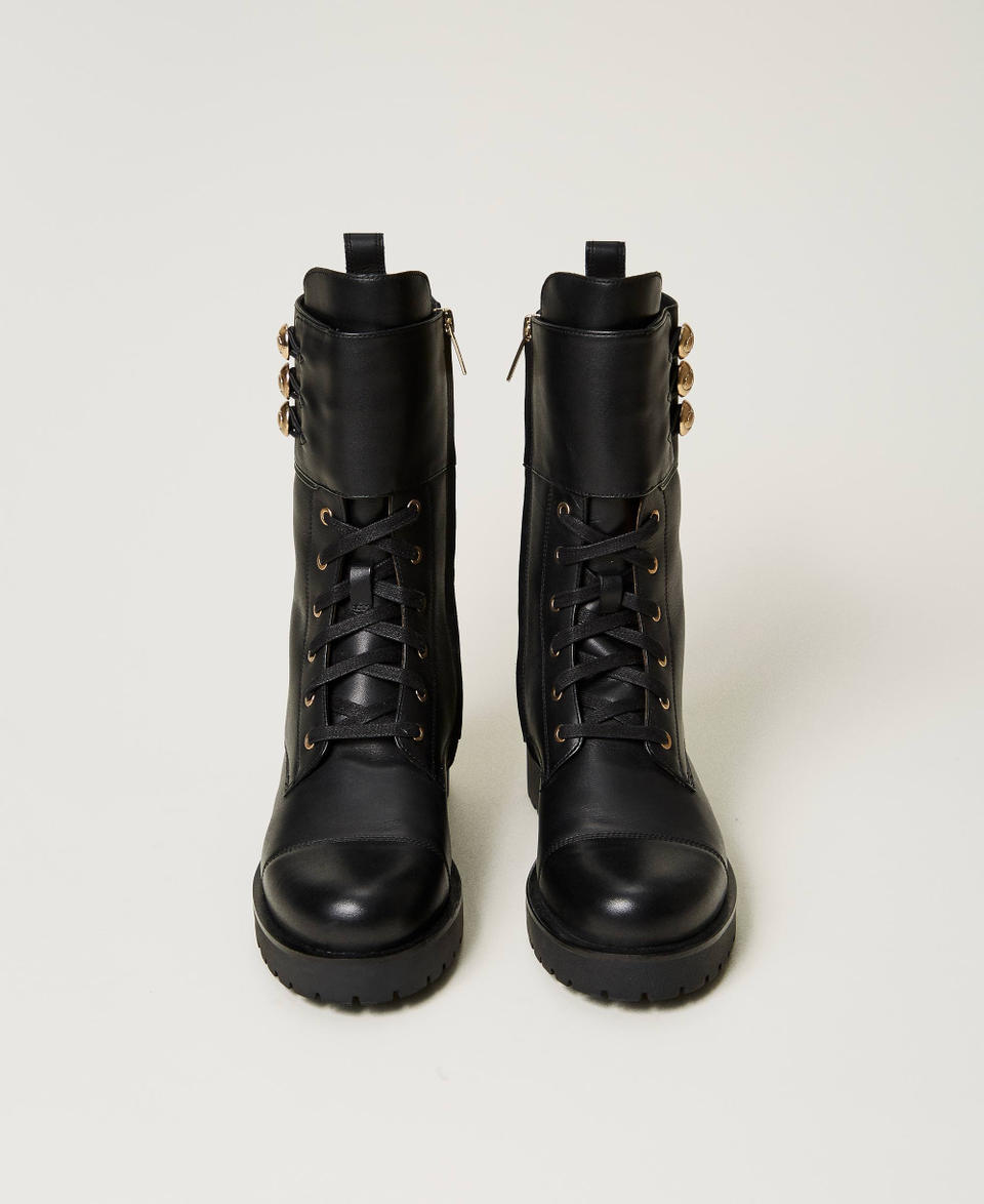 Leather combat boots with buttons Black Woman 251TCP146_00006_04