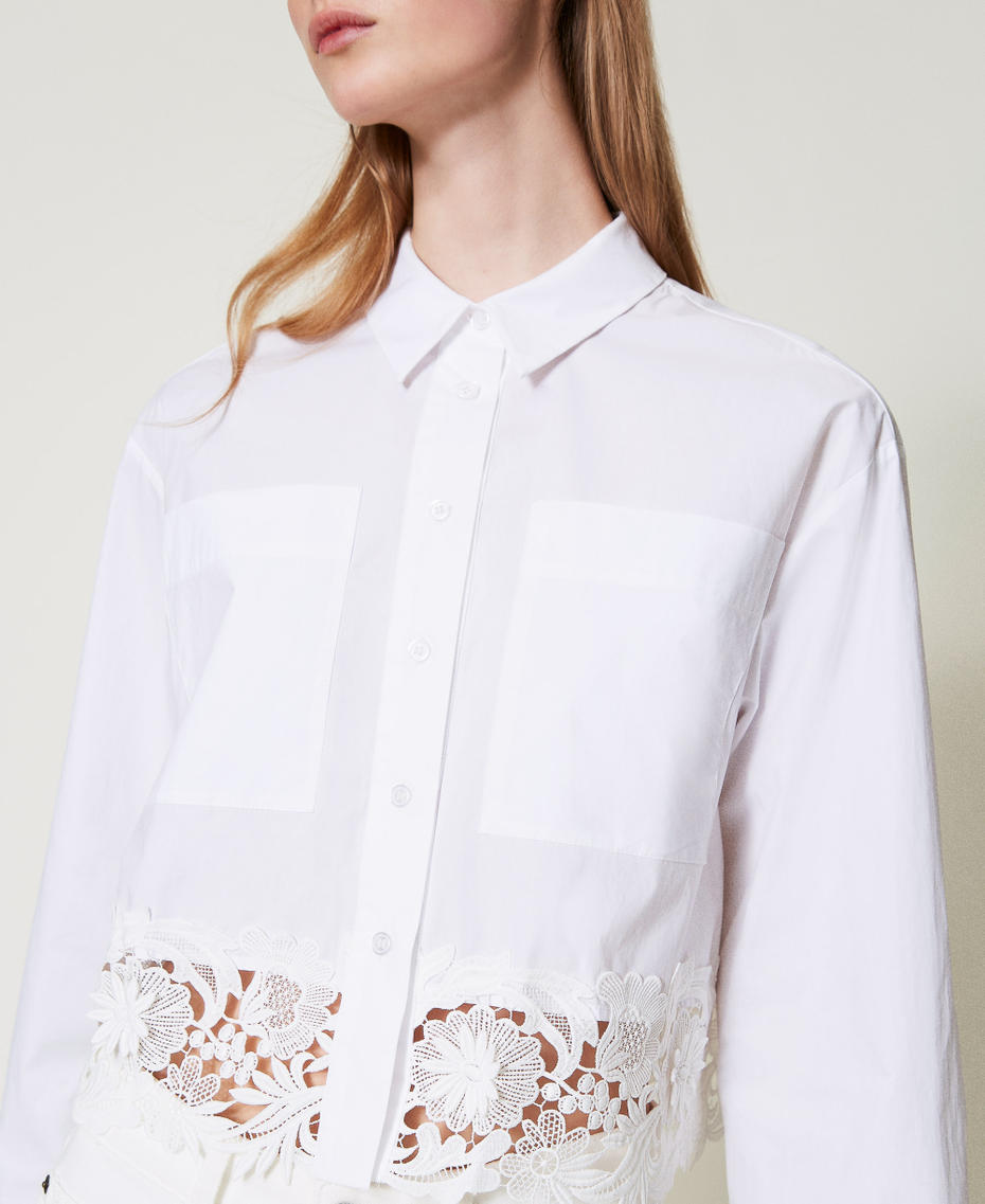 Boxy poplin shirt with lace White Woman 251TP2281_00001_04