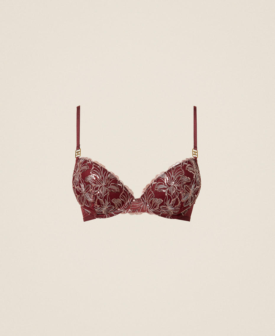 Soutien-gorge push-up avec broderie florale Bicolore Dentelle Rouge « Red Wine »/Rose « Pink Dust » Femme 252LL6E44_12859_S0