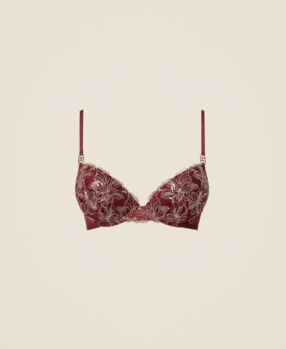 Push-up bra with floral embroidery