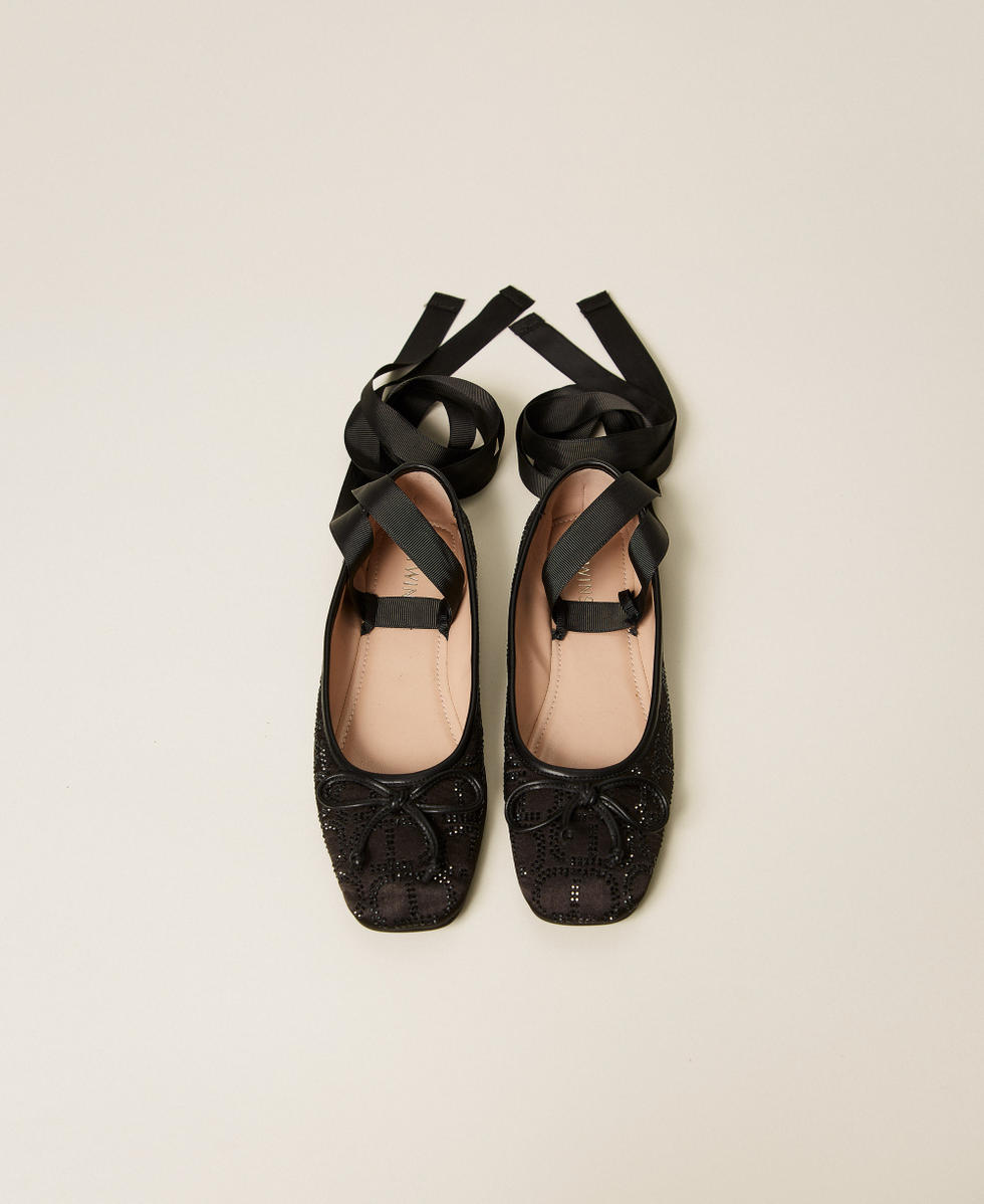 Bailarinas con bordado Oval T y strass Negro Ni&ntilde;a 252GCJ030_00006_04