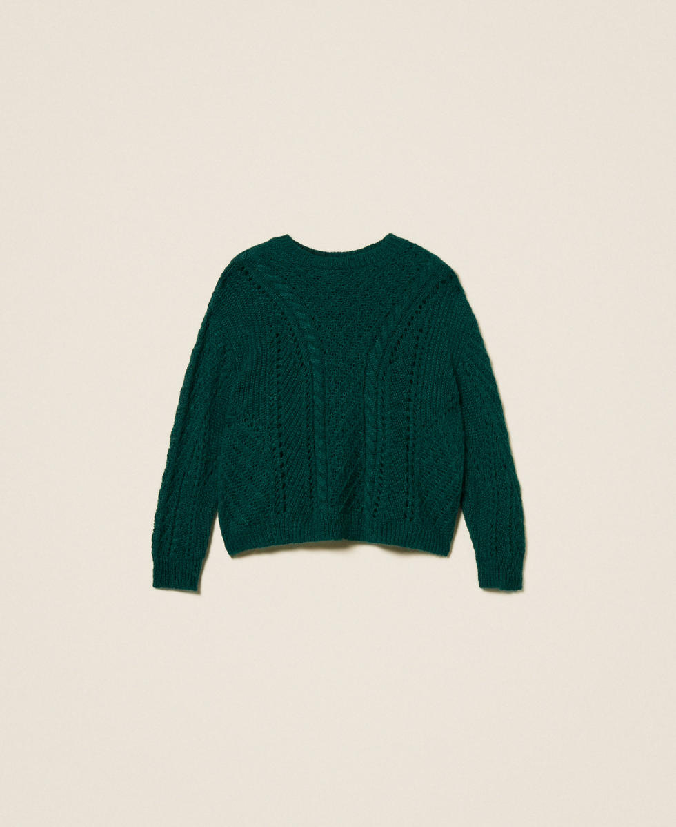 Pull ajour&eacute; en mohair m&eacute;lang&eacute; Vert &laquo;&nbsp;Deep Forest&nbsp;&raquo; Femme 252TT3201_05247_S0