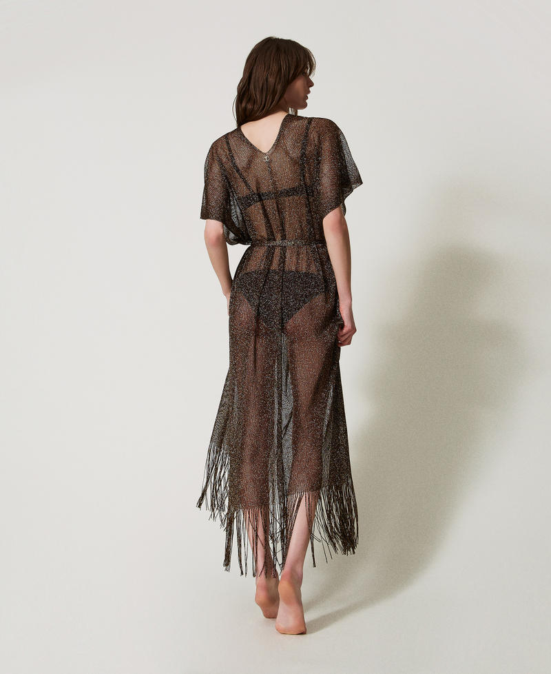 Long mesh and lurex kaftan with fringes Chocolate Lab Woman 251TO5180_10780_03