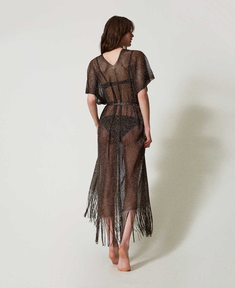 Long mesh and lurex kaftan with fringes Chocolate Lab Woman 251TO5180_10780_03