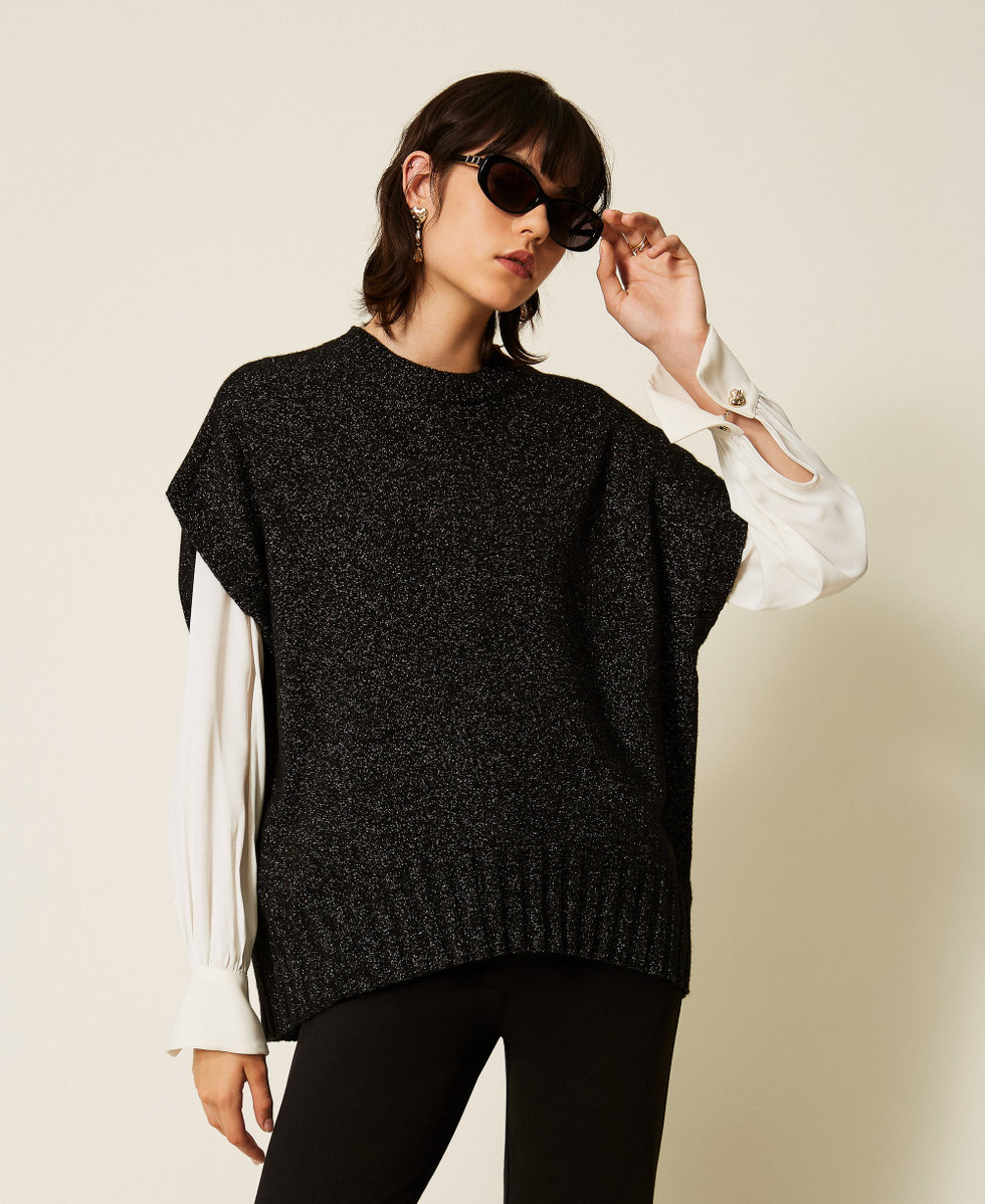Jersey de lana y cachemira con l&uacute;rex Negro / Oro Mujer 262TP3510_13934_02