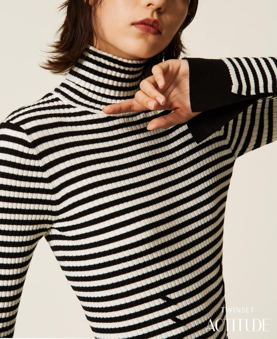 Pull col montant ray&eacute; Rayure Noir/Blanc "Neige" Femme 262AP3250_13764_PA