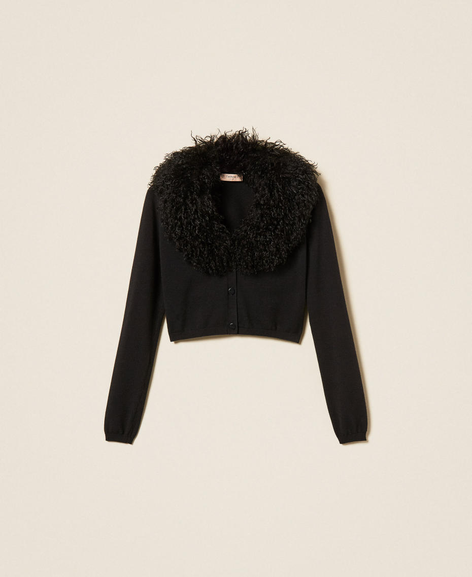 Cropped-Cardigan aus Kunstpelz Schwarz Frau 262TT3260_00006_S0