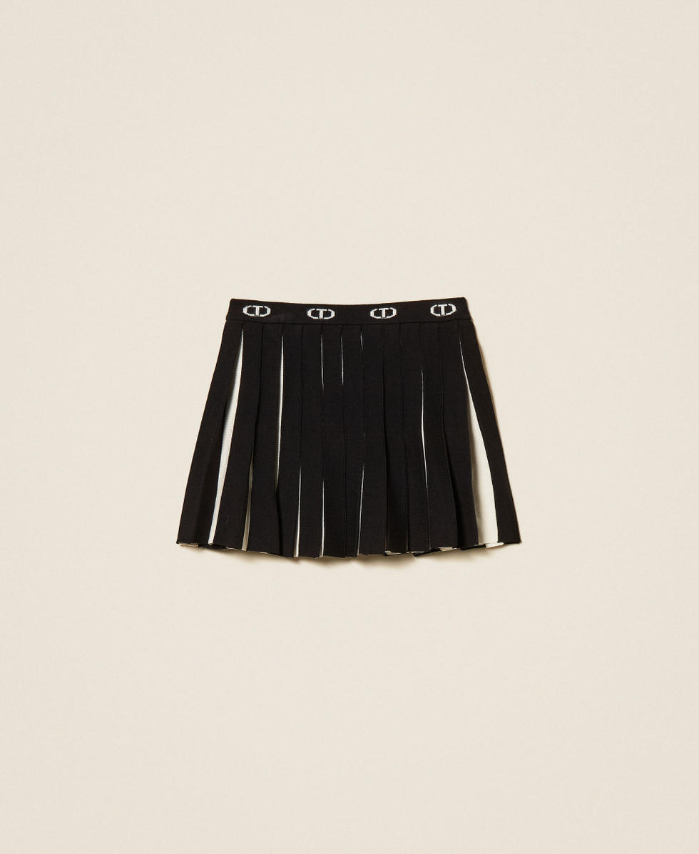 Gonna corta baby in maglia bicolore Bicolor Nero / Off White Bambina 252GB3031_11656_S1