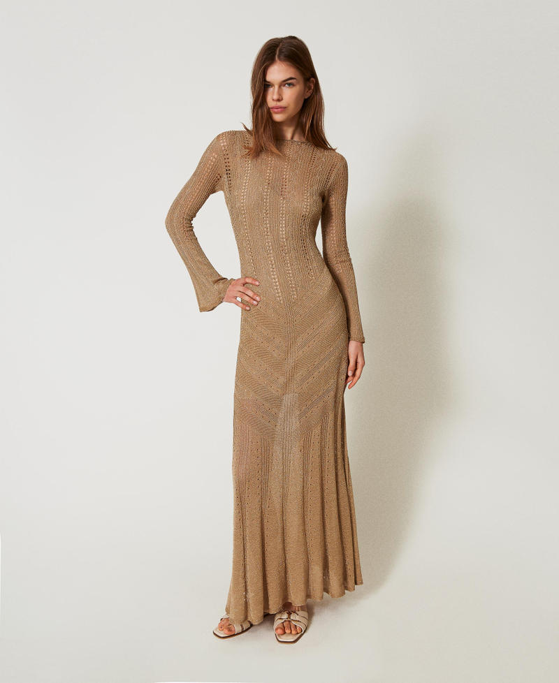 Long dual-use knit dress Golden Green Lurex Woman 251TT3180_12454_05