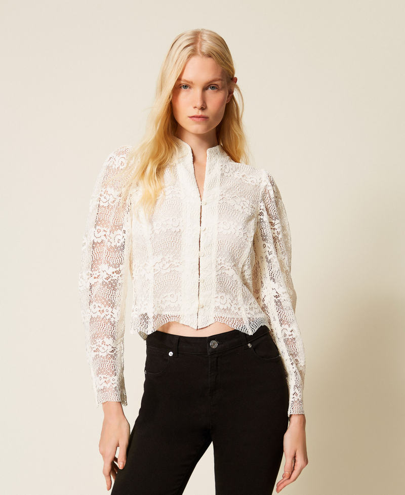 Macram&eacute; lace jacket Mother Of Pearl Woman 261TP2902_00059_01