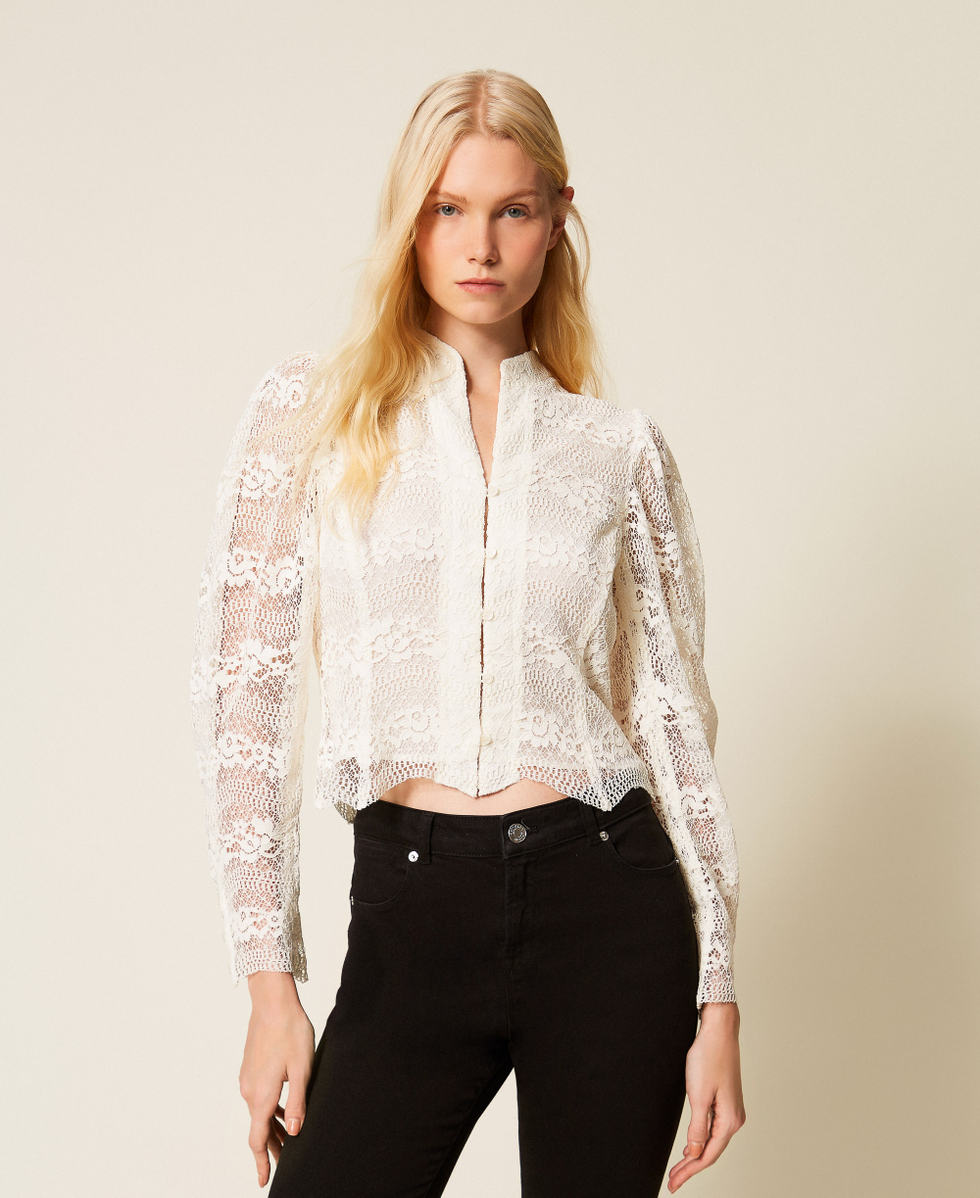 Macram&eacute; lace jacket Mother Of Pearl Woman 261TP2902_00059_01