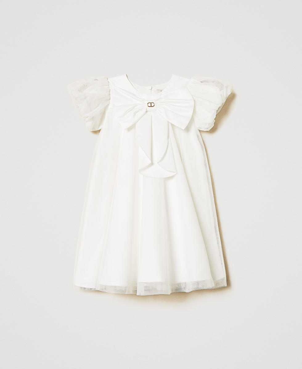 Robe courte en satin duchesse avec n&oelig;ud Blanc "Ice" Fille 251GJ2QP1_00808_01