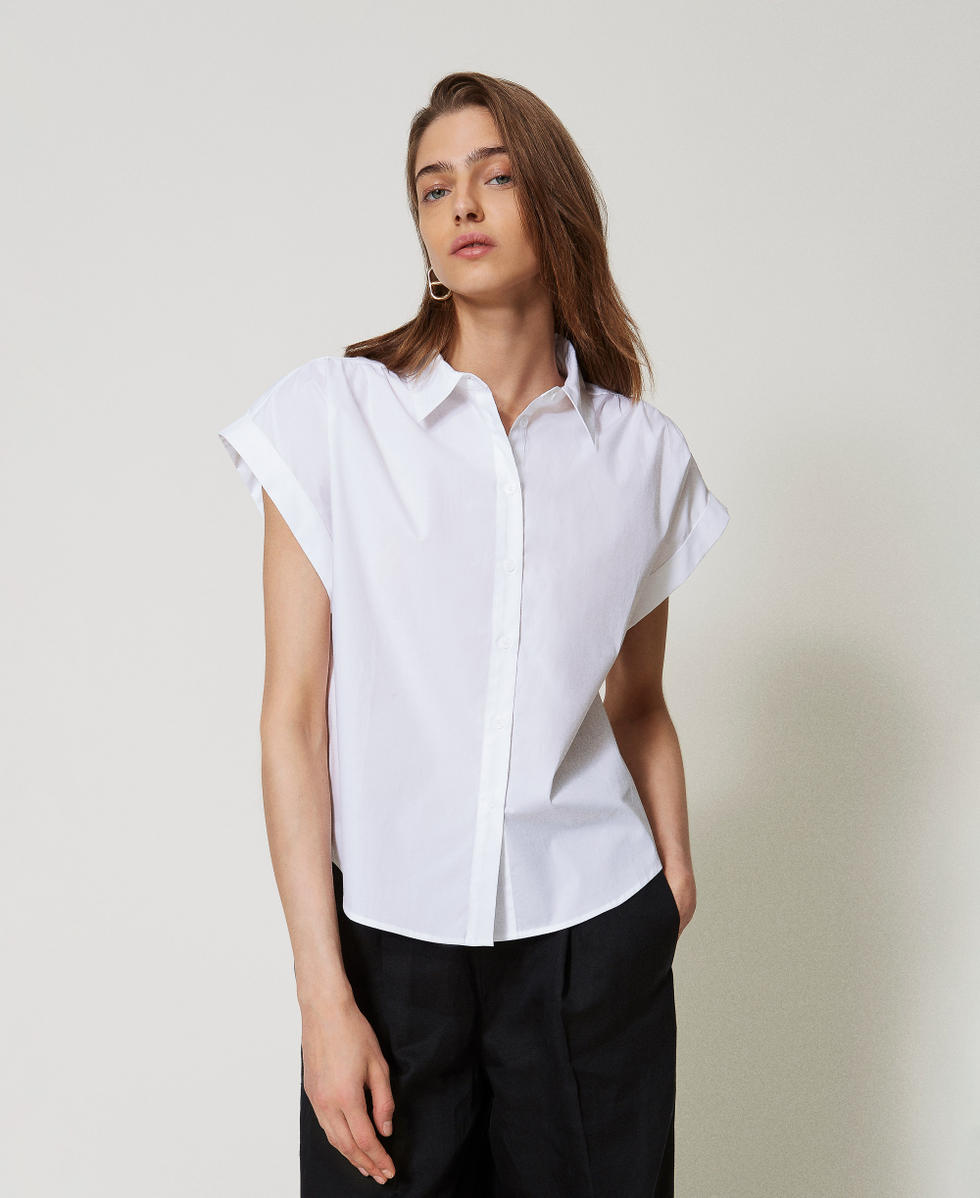 Camicia in popeline con arricciature