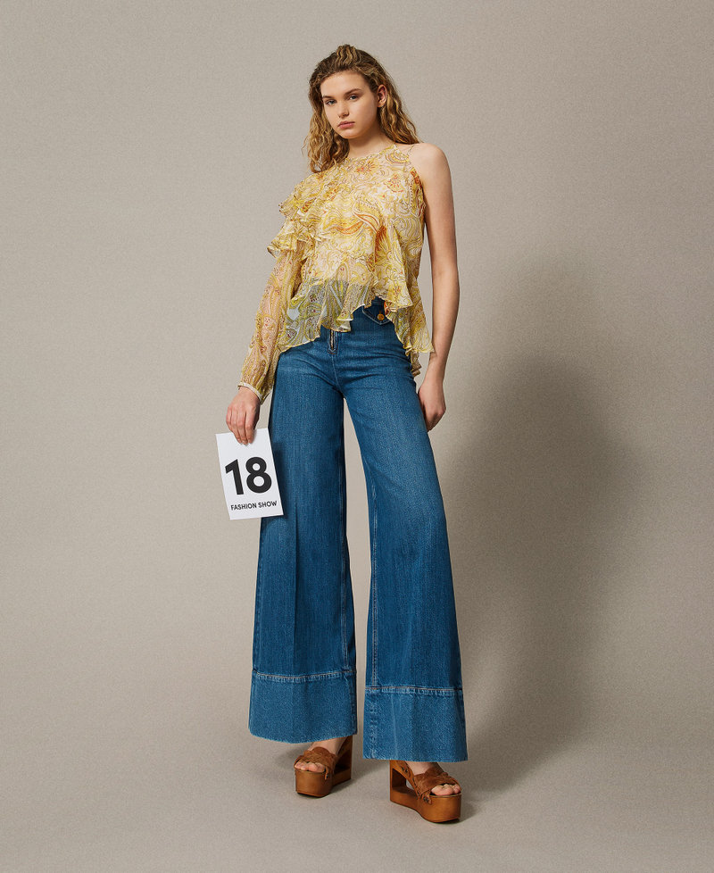 'Capraia' wide-leg jeans with contrasting hem Two-tone Blue Denim/Sky Blue Woman 251TS2120_12574_PS