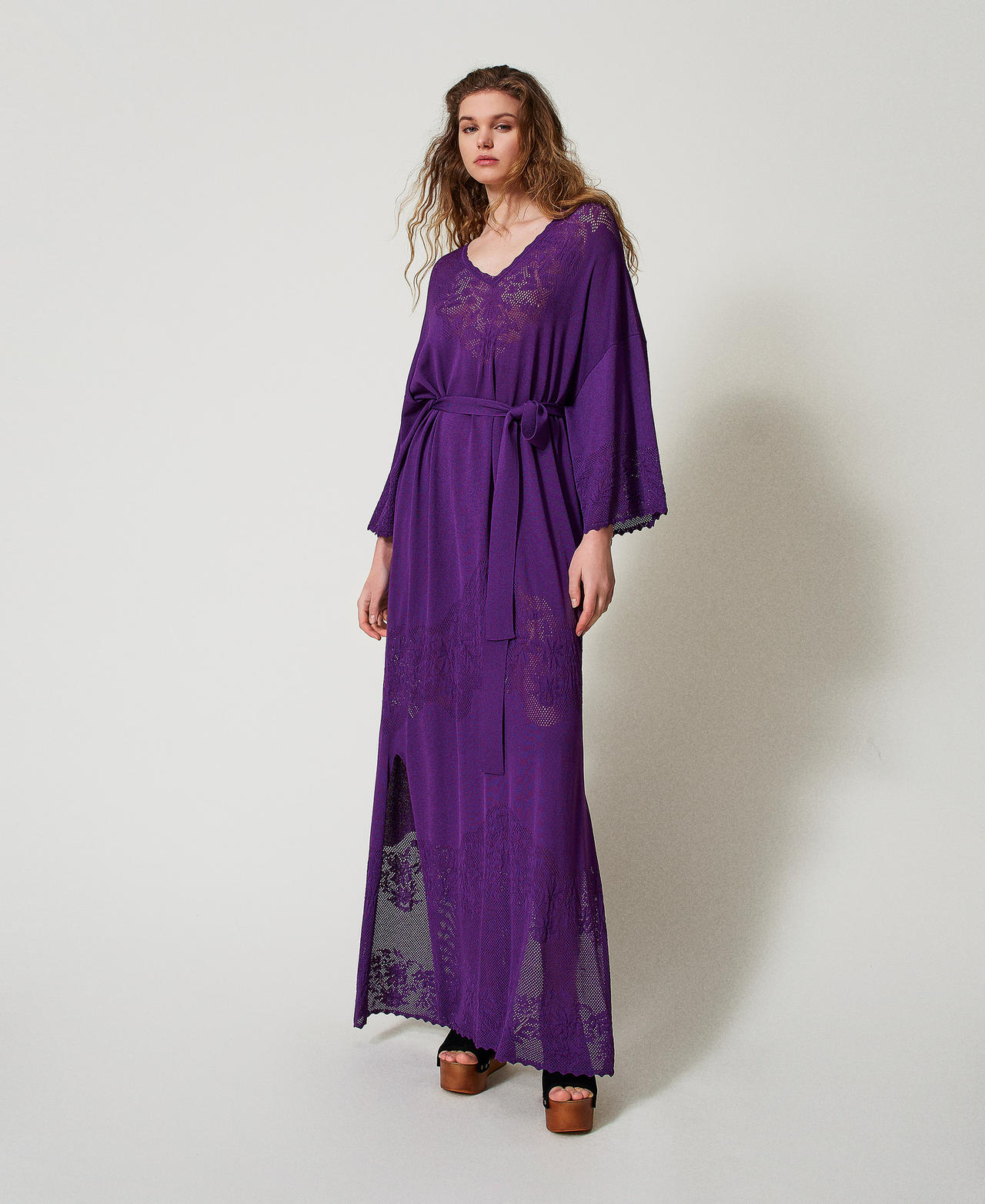 Long openwork knit dress "Black Dahlia" Purple Woman 251TS3210_00892_01