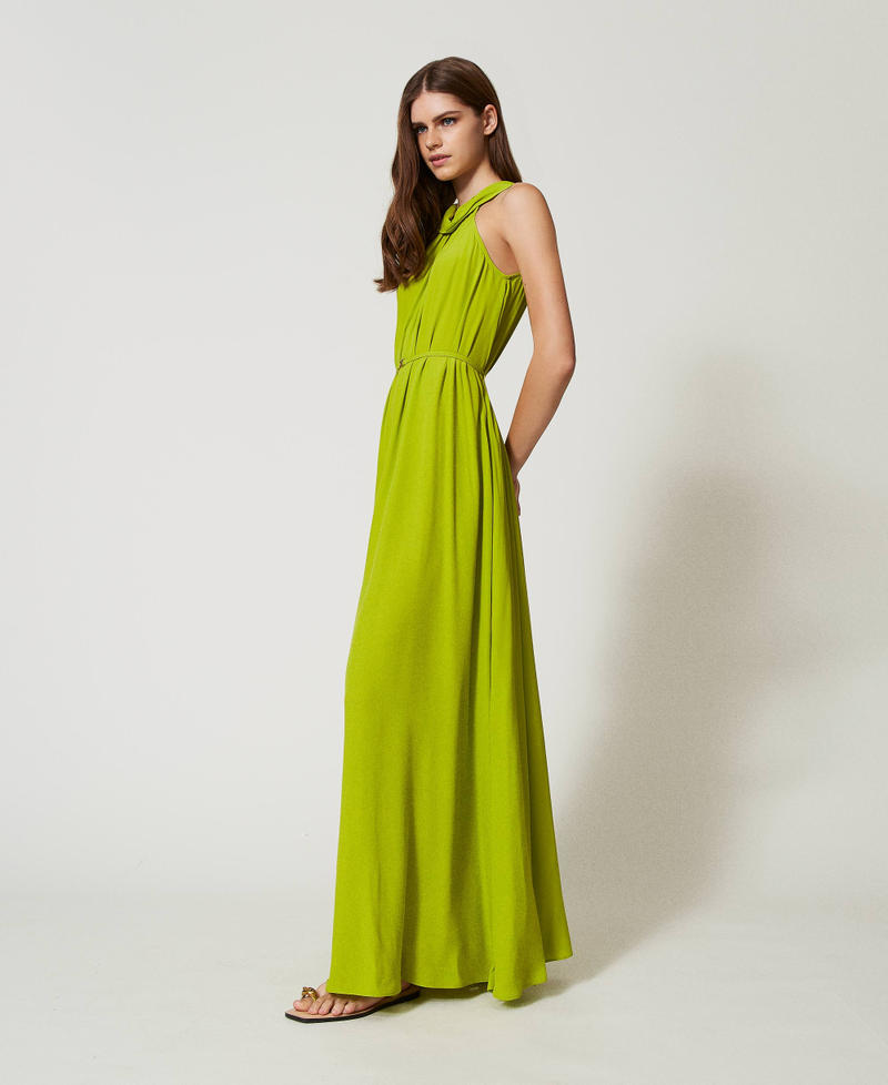 Robe longue avec encolure américaine et ceinture Green Grenoble Femme 251LB2ECC_12131_02