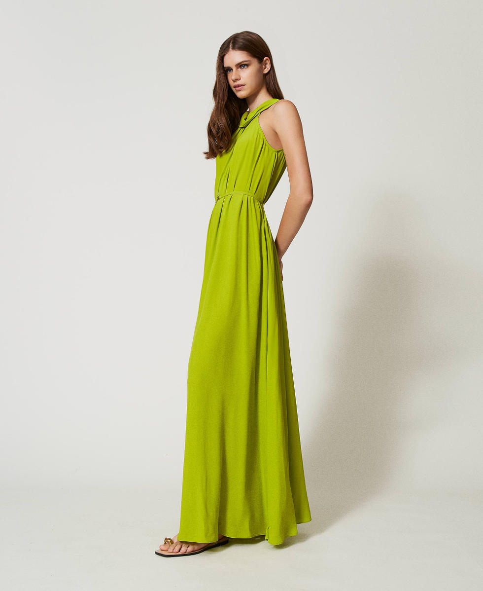 Long halter dress with belt Green Grenoble Woman 251LB2ECC_12131_02