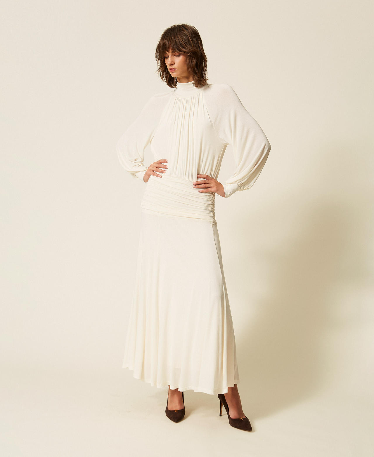 Abito lungo con drappeggi Avorio Donna 262TF2061_00018_02