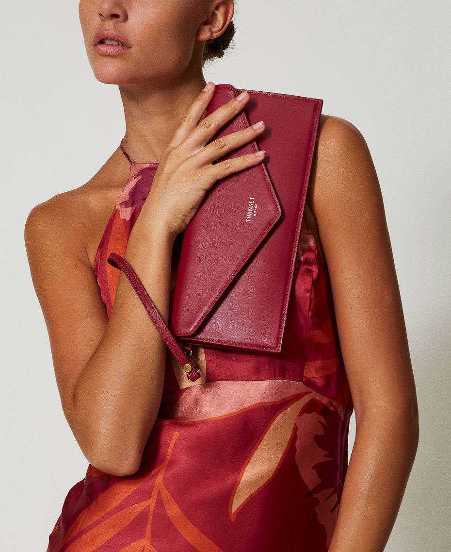 Clutch aus Leder mit Logo Bordeaux Frau 242TB7195_00020_S0