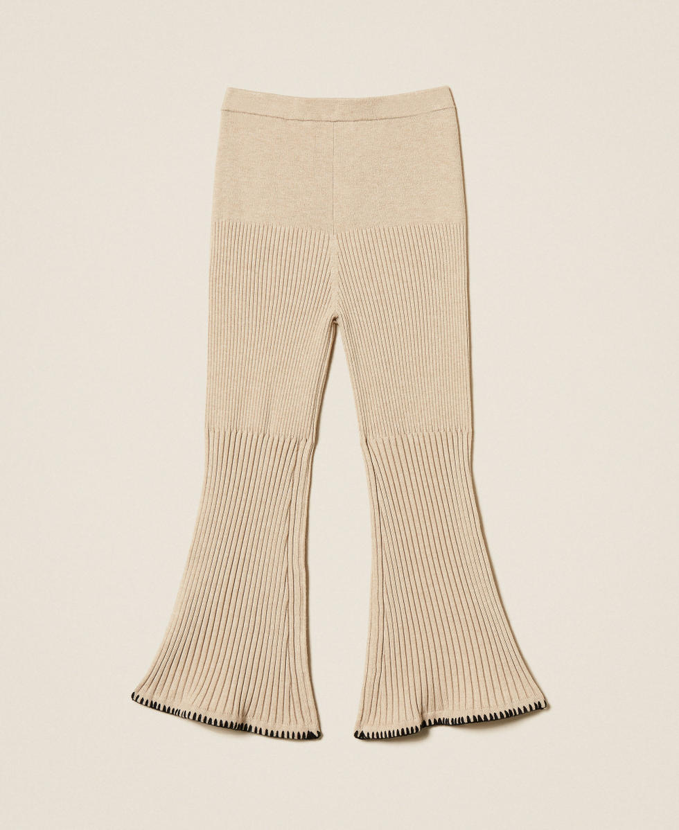 Rib knit trousers with embroidery