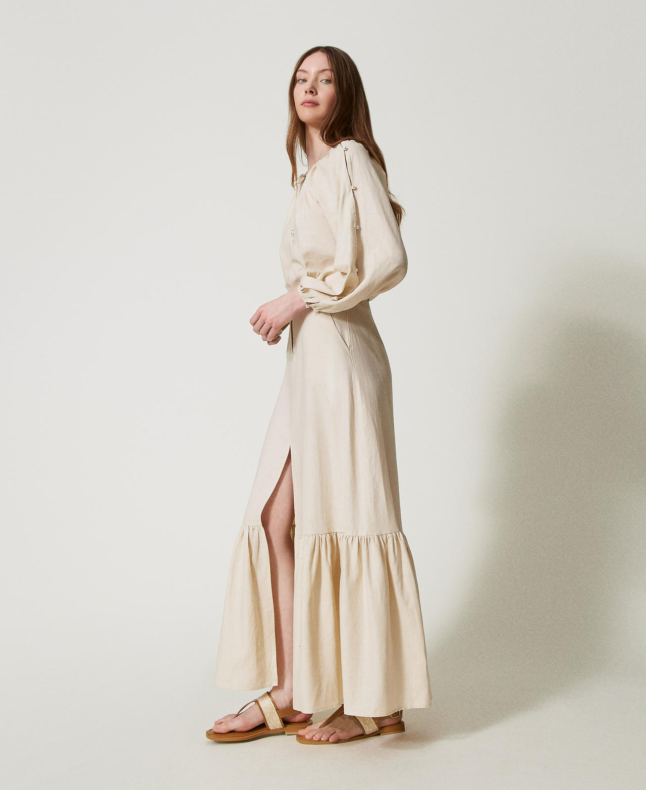 Gonna lunga in misto lino Almond Beige Donna 251LM2QEE_12363_02