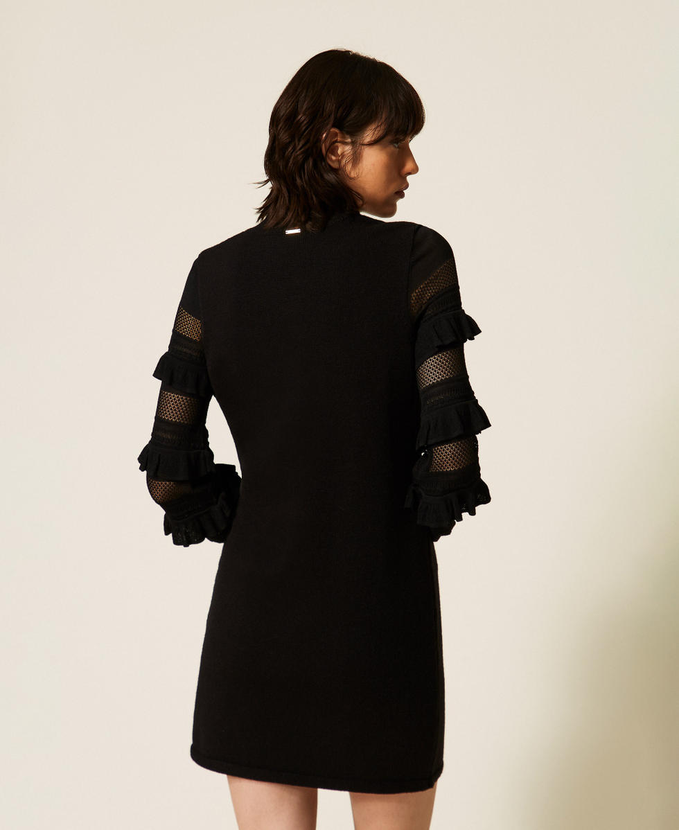 Short mesh knit dress with ruffles Black Woman 262TP3112_00006_03