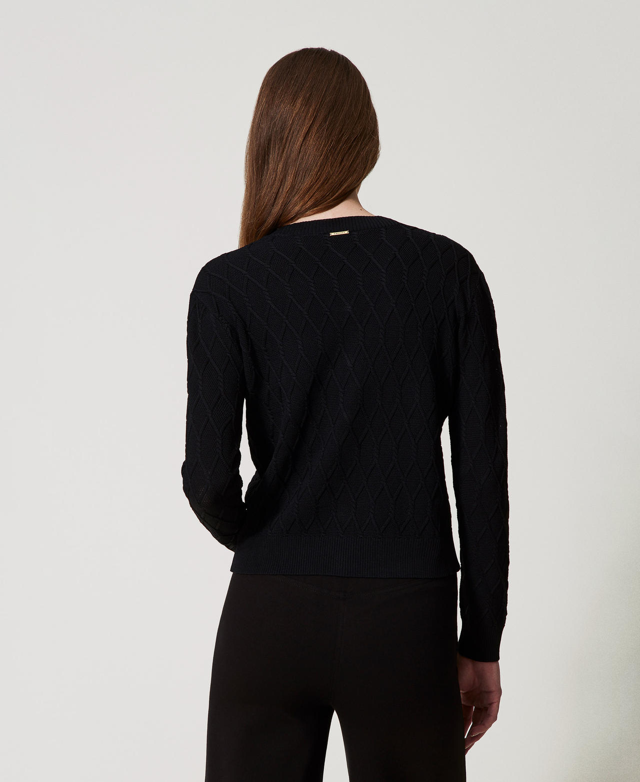 Lozenge pattern knit cardigan Black Woman 251LL3HBB_00006_03