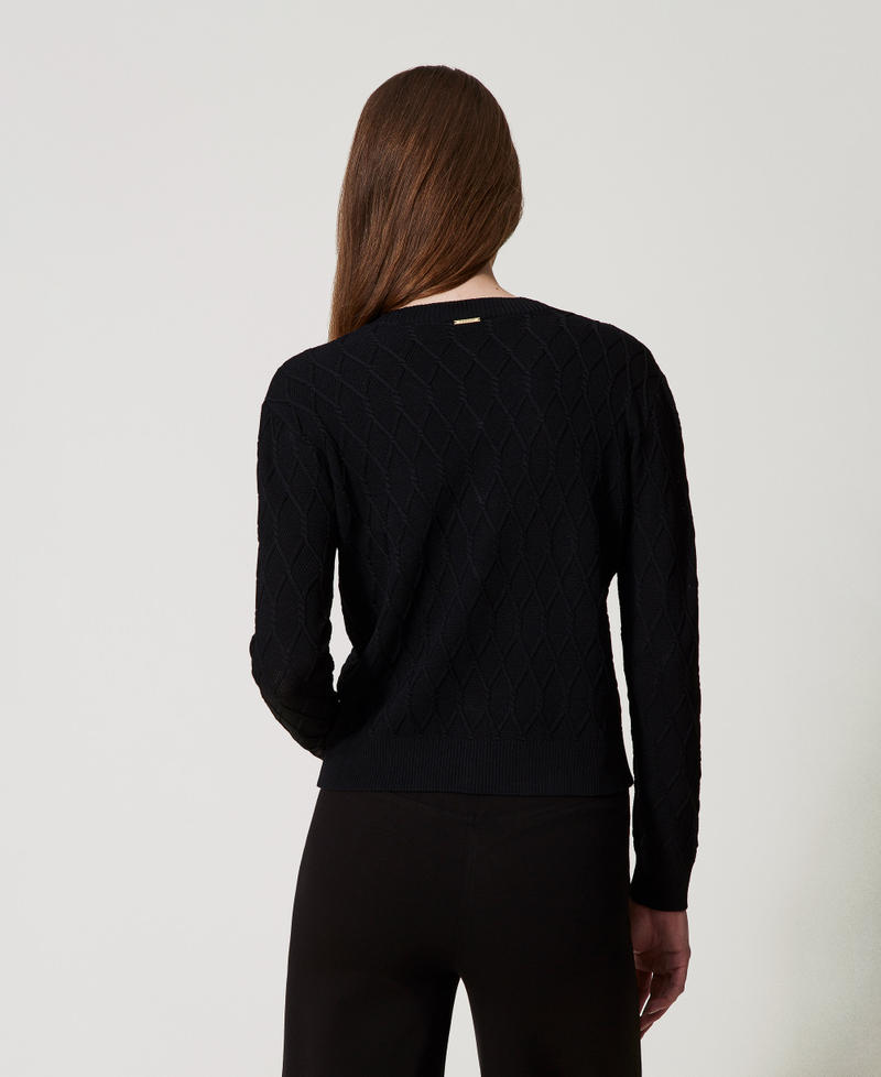 Lozenge pattern knit cardigan Black Woman 251LL3HBB_00006_03