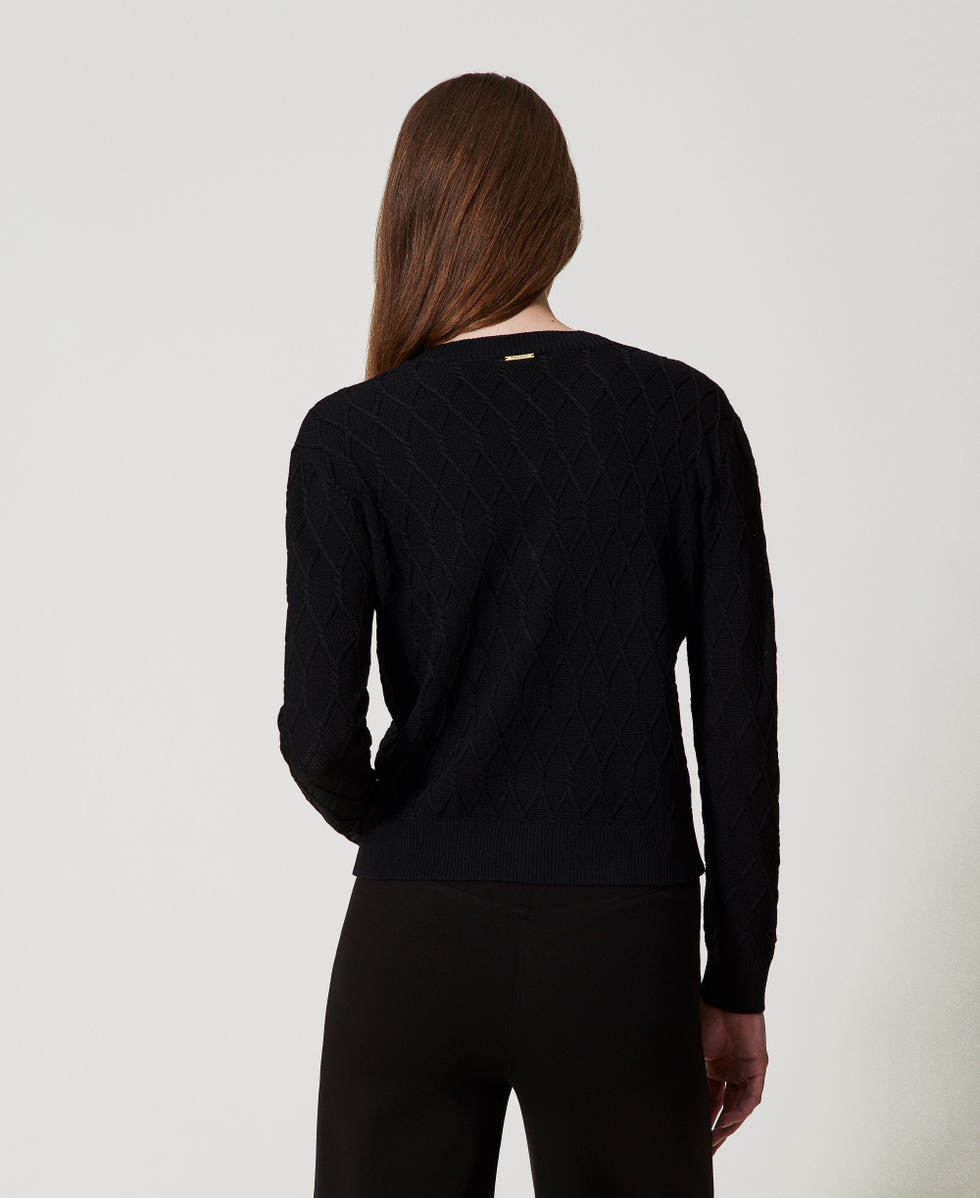Lozenge pattern knit cardigan Black Woman 251LL3HBB_00006_03