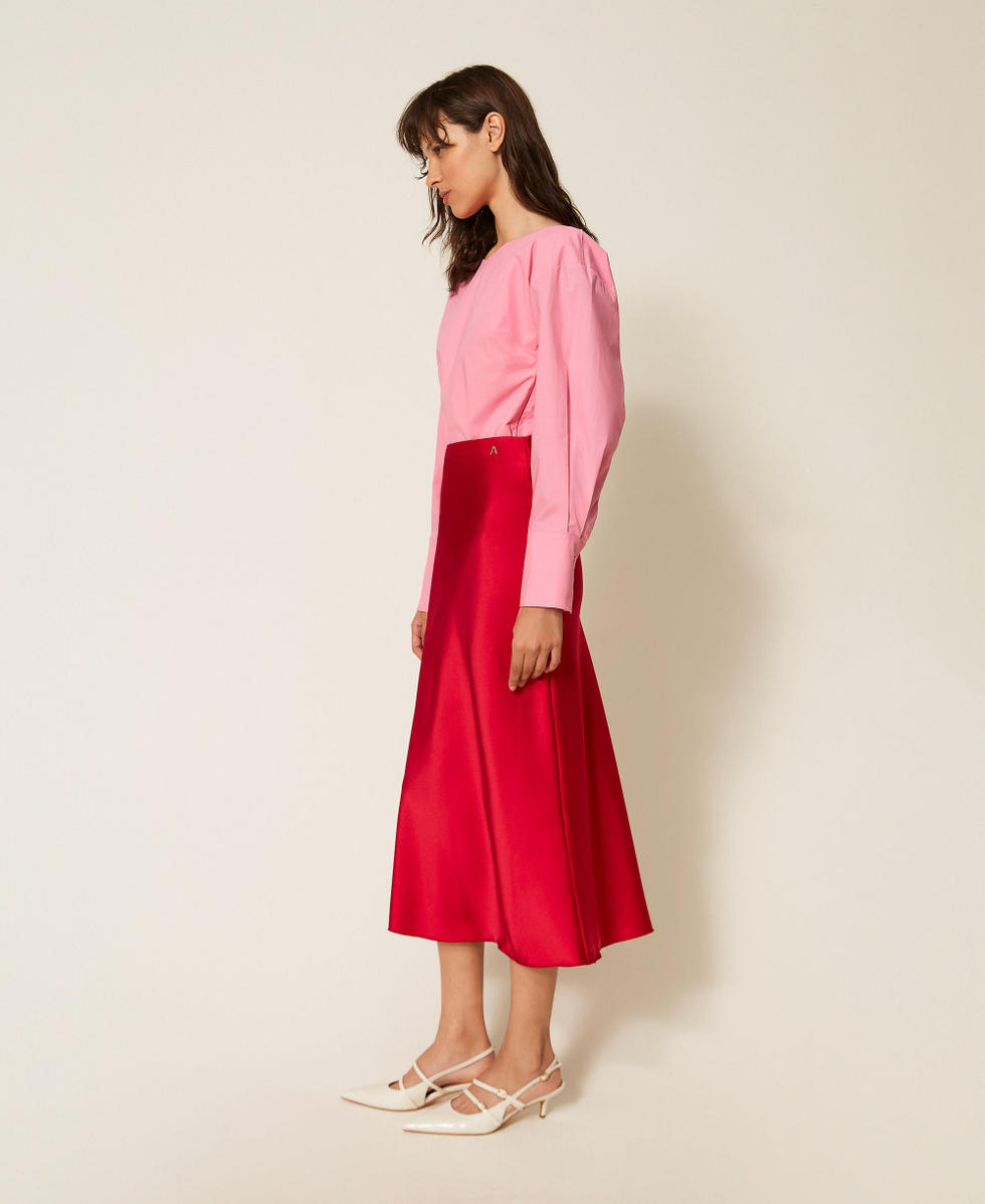 Long satin skirt Magenta Red Woman 261AP2252_13160_02