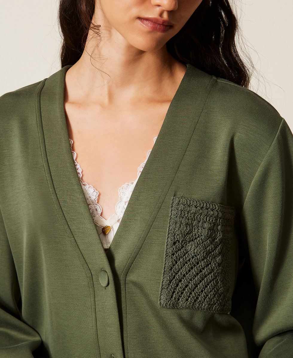 Scuba cardigan with crochet detail Thyme Green Woman 261LL2GEE_12843_04