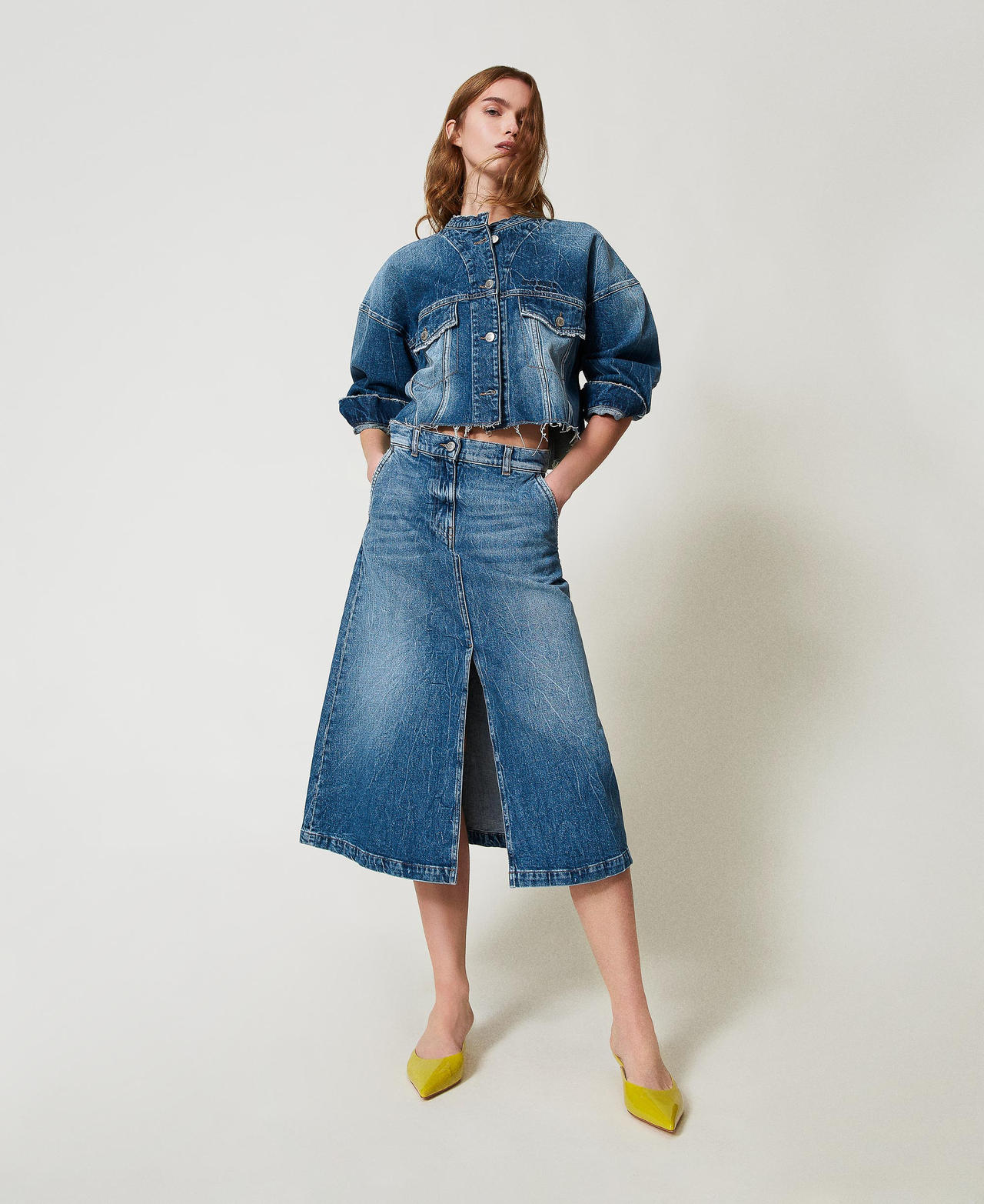 Midi-Jeansrock Helles Denim Frau 251AP2383_11453_01