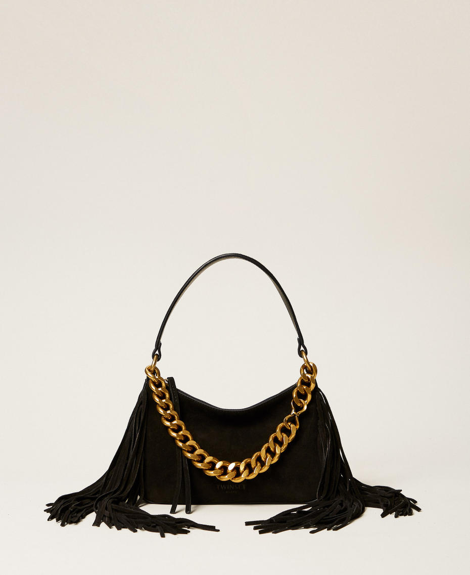 Medium Liliane suede bag with fringes Black Woman 262TB7205_00006_01