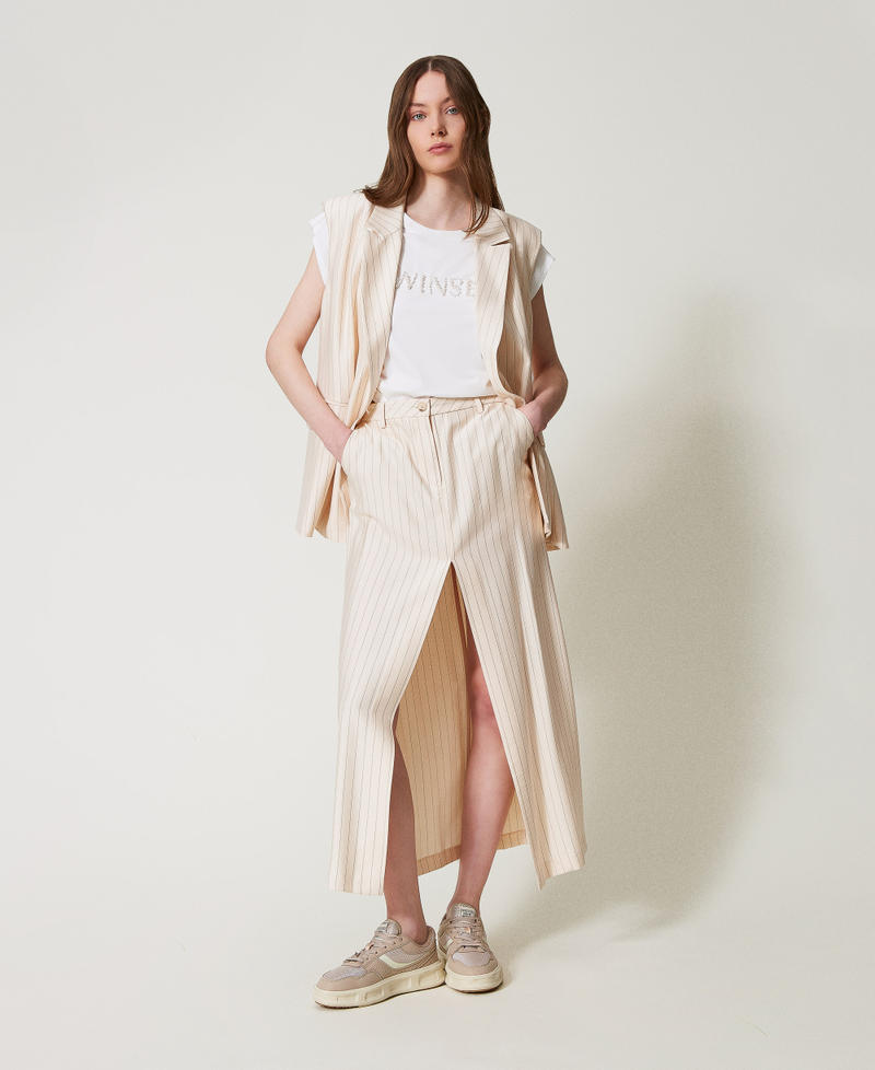 Jupe longue ray&eacute;e Rayure Beige/Noir Femme 251LL2AEE_12247_01