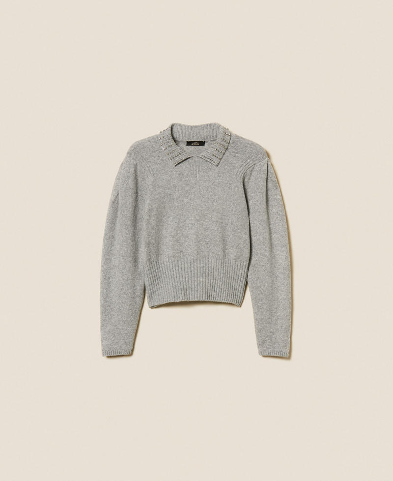 Recycled yarn polo collar jumper Light Grey Melange Woman 252AP3160_11811_S0