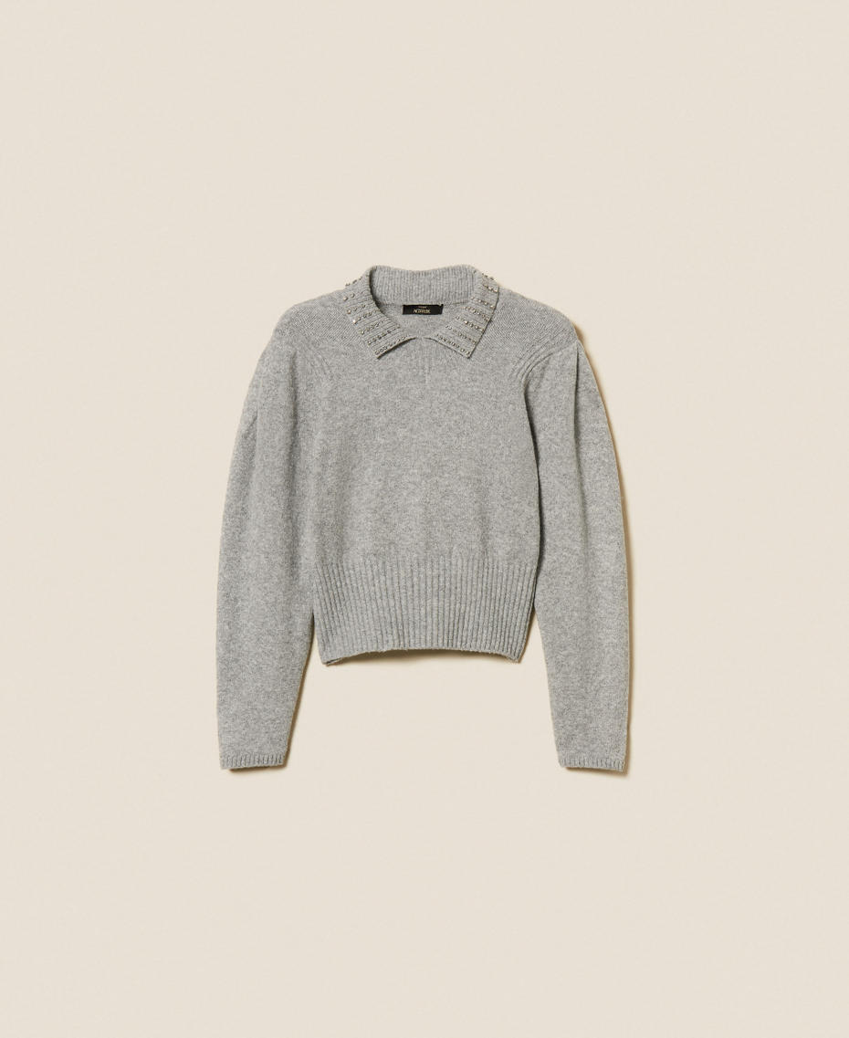 Recycled yarn polo collar jumper Light Grey Melange Woman 252AP3160_11811_S0